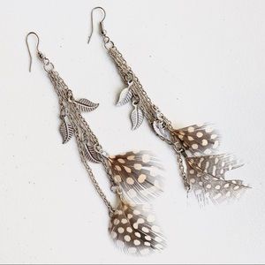 Brown Pink Polka Dot Feather Earrings Boho Festival Nature-Inspired Y2K Hippie